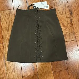 zara mini lace up skirt dark green size small